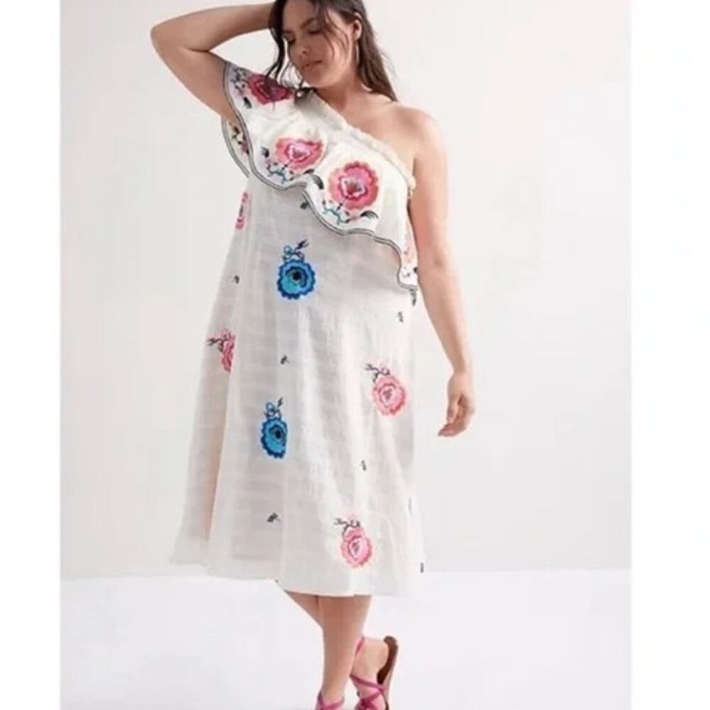 Plenty‎ by Tracy Reese Anthropologie One Shoulder Embroidered Dress, Resort, XL